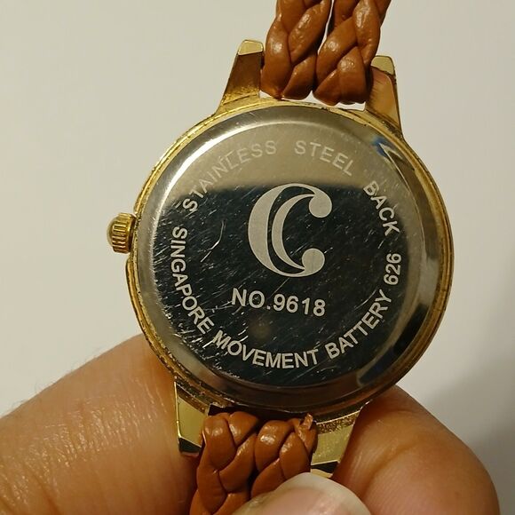 Women's Gold Tone Dial Rhinestone Bezel Brown Coil Wrap Bracelet Style Watch - Picture 5 of 8